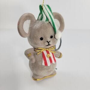 Large Mid-century Flocked Pajama Mouse Vintage Christmas Ornament Japan